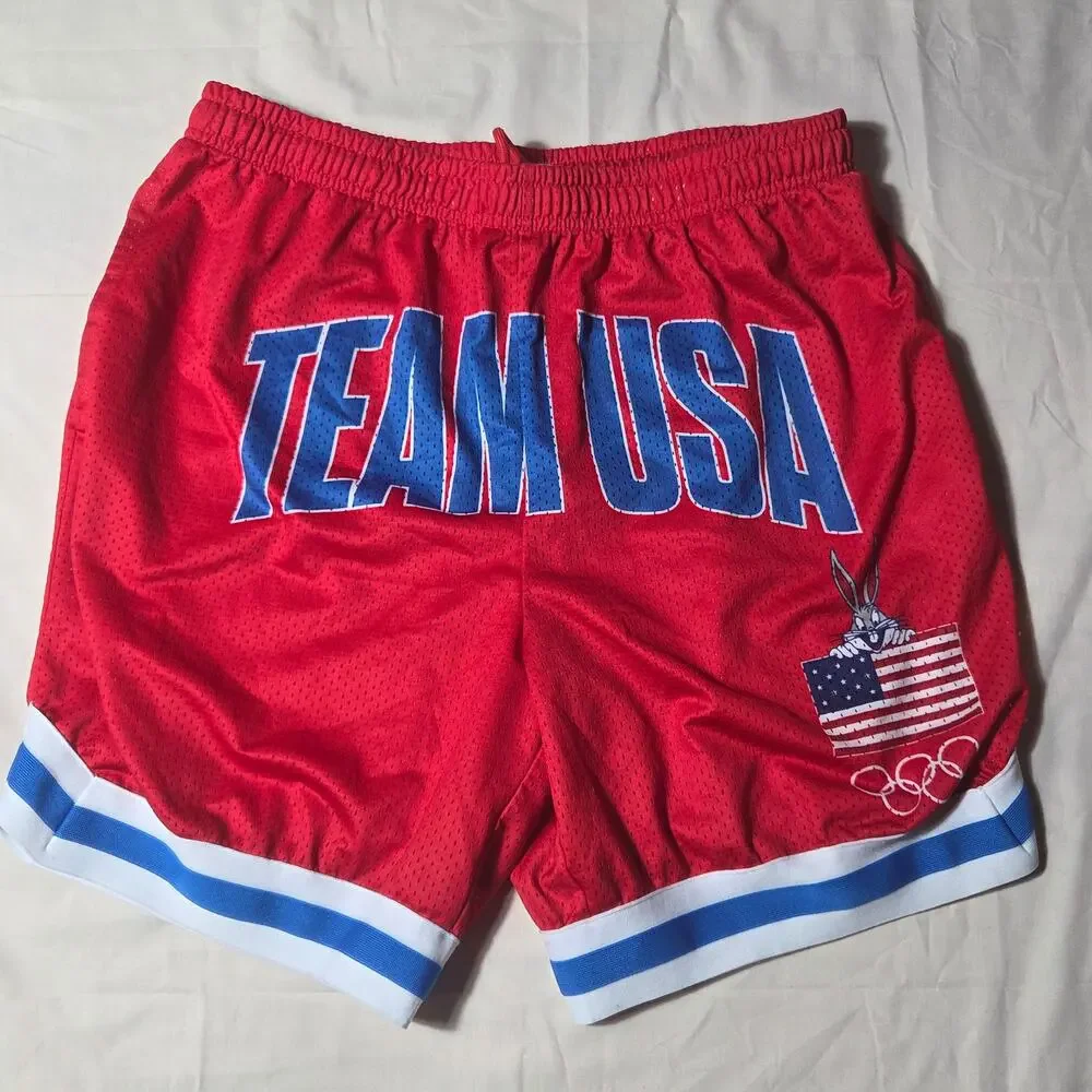 Looney Tunes Team USA Bugs Bunny Olympic Mesh Basketball Shorts Red Mens Large L